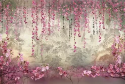 Fototapeta: Wiszące kwiaty wiśni na tle lasu