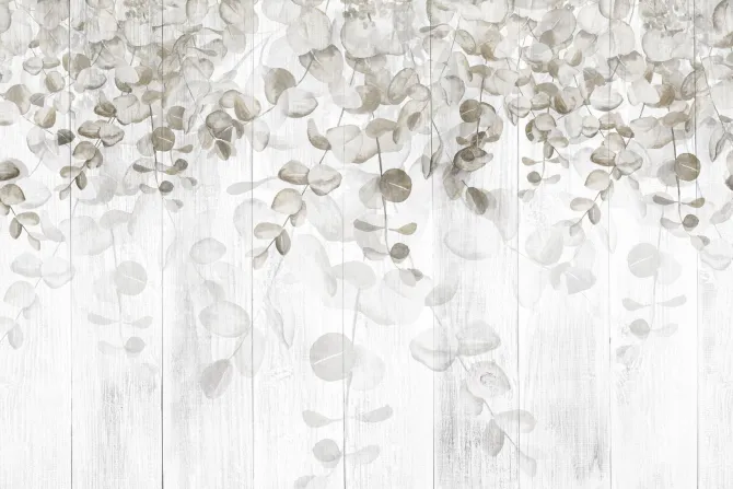 Fototapeta: Wiszące liście na drewnianych deskach