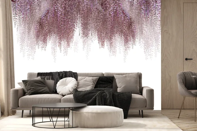 Fototapeta: Wiszące różowe kwiaty kwitnącej wiśni