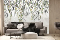 Fototapeta: Wiszące zielone pędy drzewa z liśćmi