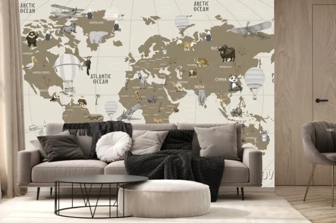 Fototapeta: World map wallpaper design for kids room
