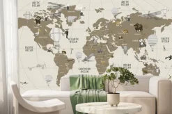 Fototapeta: World map wallpaper design for kids room