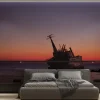 Fototapeta: Wrak statku na morzu przy zachodzie słońca