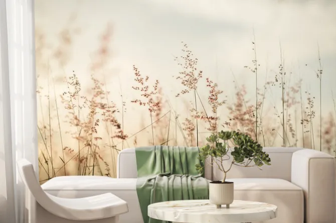 Fototapeta: Wschód słońca nad łąką i naturalnym pejzażem