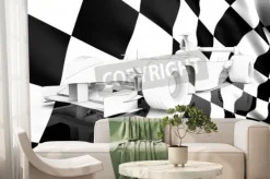 Fototapeta: Wyścigowy bolid z flagą