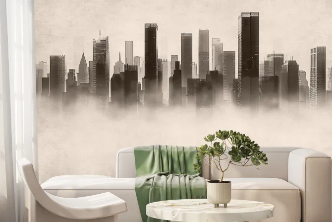 Fototapeta: Wysokie budynki we mgle