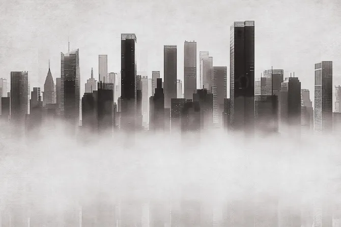 Fototapeta: Wysokie budynki we mgle