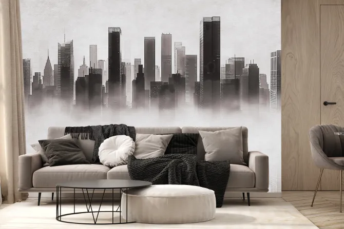 Fototapeta: Wysokie budynki we mgle