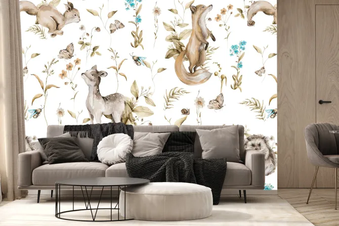 Fototapeta: Wzór dziecięcy z lisami i sarnami