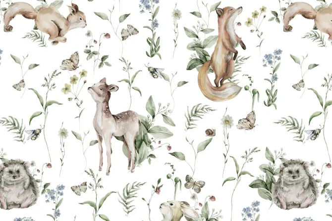Fototapeta: Wzór dziecięcy z lisami i sarnami