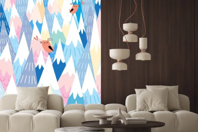 Fototapeta: Wzór dziecięcy z górami i ptakami