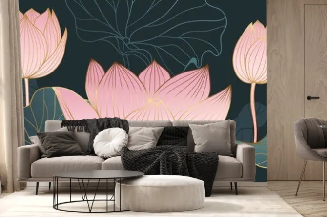 Fototapeta: Wzór glamour w kwiaty lotosu