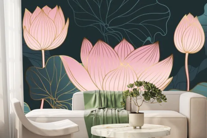 Fototapeta: Wzór glamour w kwiaty lotosu