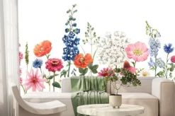 Fototapeta: Wzór polnych kwiatów na akwareli