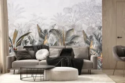 Fototapeta: Wzór z liśćmi tropikalnymi w odcieniach brązu i beżu