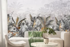 Fototapeta: Wzór z liśćmi tropikalnymi w odcieniach brązu i beżu