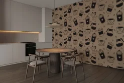 Fototapeta: Wzór z ziarnami kawy i kubkami