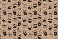 Fototapeta: Wzór z ziarnami kawy i kubkami