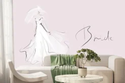 Fototapeta: Young beautiful bride in white dress. hand-drawn fashion illustration.