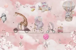 Fototapeta: Żyrafa i słoń w chmurach wśród kwiatów