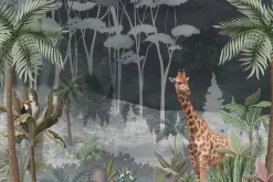 Fototapeta: Żyrafa w tropikalnej dżungli wśród palm