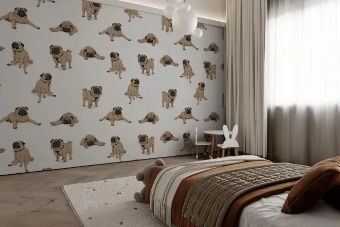 Fototapeta: Zabawne psy mops na białym tle ilustracja