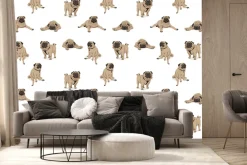 Fototapeta: Zabawne psy mops na białym tle ilustracja