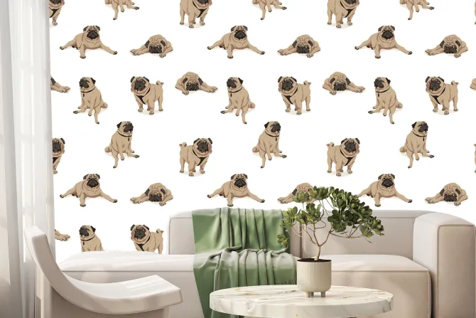 Fototapeta: Zabawne psy mops na białym tle ilustracja