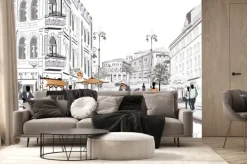 Fototapeta: Zabytkowa uliczka z kawiarenką i gitarzystą