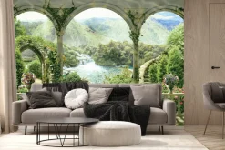 Fototapeta: Zabytkowe łuki z widokiem na rajski ogród