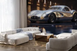 Fototapeta: Zabytkowy pojazd pod reflektorami światła