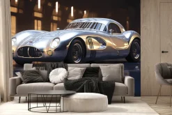 Fototapeta: Zabytkowy pojazd pod reflektorami światła