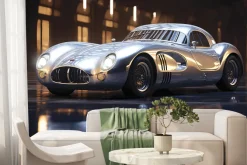 Fototapeta: Zabytkowy pojazd pod reflektorami światła