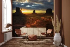 Fototapeta: Zachód słońca na pustyni z klifami