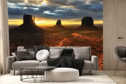 Fototapeta: Zachód słońca na pustyni z klifami