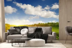 Fototapeta: Zachód słońca nad polaną z rzeką