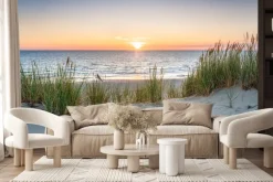 Fototapeta: Zachód słońca nad morzem i piaszczystą plażą