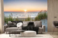 Fototapeta: Zachód słońca nad morzem i piaszczystą plażą