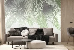 Fototapeta: Zamglone liście palm na ścianie