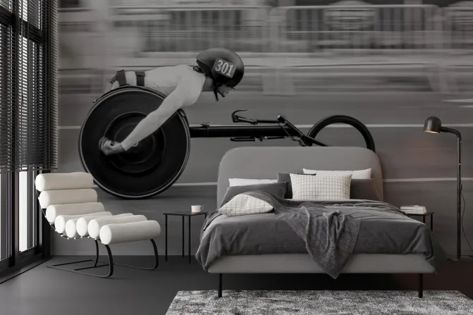 Fototapeta: Zawodnik na wózku wyścigowym w pełnym pędzie