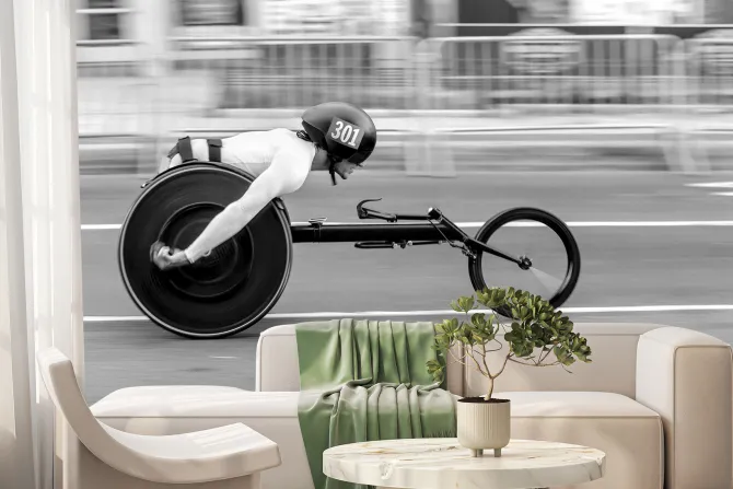 Fototapeta: Zawodnik na wózku wyścigowym w pełnym pędzie