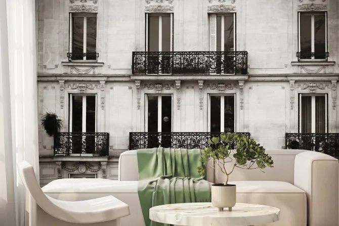 Fototapeta: Zdjęcie starej kamienicy z balkonami