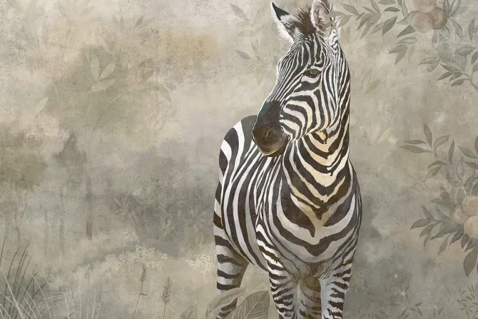 Fototapeta: Zebra w roślinnej scenerii