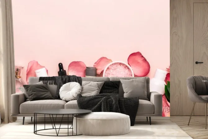 Fototapeta: Zestaw kosmetyków naturalnych z róż. koncepcja pielęgnacji urody