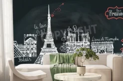 Fototapeta: Zestaw paris góry panorama.doodle szkicowy chalcboard