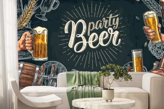 Fototapeta: Zestaw piwa z kranu, klasy, puszki, butelki i zbiorniki z fabryki