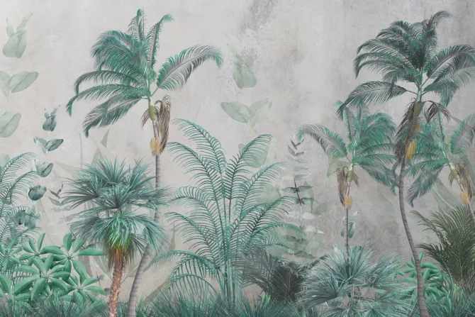 Fototapeta: Zielona roślinność dżungli na betonie