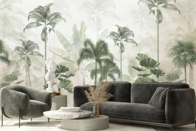 Fototapeta: Zielone drzewa palmy i bananowce w krajobrazie