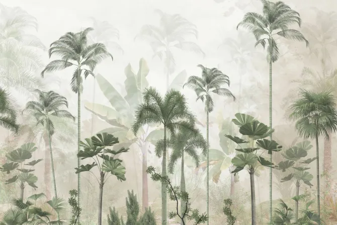 Fototapeta: Zielone drzewa palmy i bananowce w krajobrazie