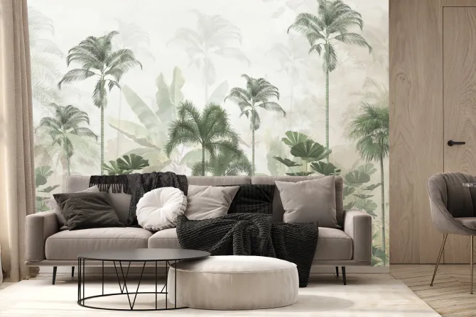 Fototapeta: Zielone drzewa palmy i bananowce w krajobrazie